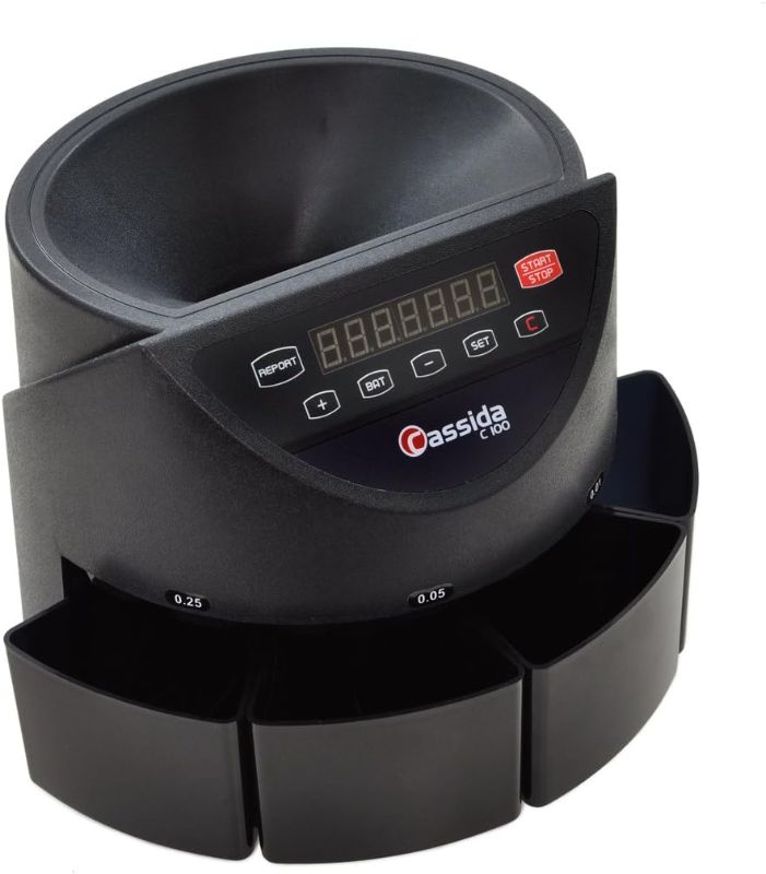 Photo 5 of (READ FULL POST) Cassida C100 Electronic Coin Sorter/Counter, Countable coins 1¢, 5¢, 10¢, 25¢, 250 coins/min, 110 VAC C100 - 250 coins / minute