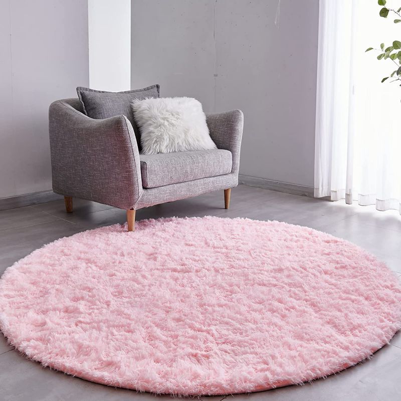 Photo 1 of *USED** Pink Round Rug Ultra-Soft Plush Modern 7x7 Circle Area Rug