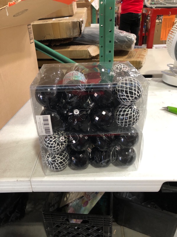 Photo 2 of (2) Christmas Balls Ornaments,Plastic Christmas Ornaments Balls,Black Shatterproof Decorations Balls for Xmas Trees of 24 pcs Black 2.36"