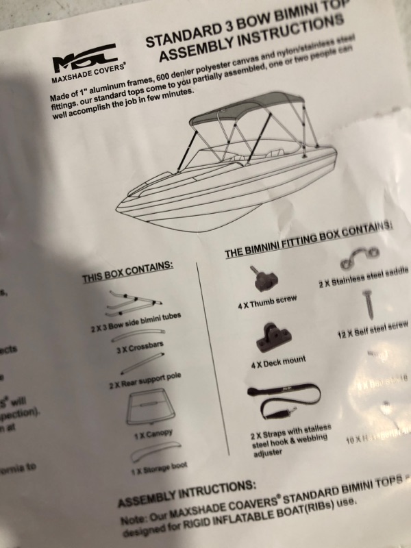 Photo 3 of NEH 3 Bow Bimini Tops for Boats, Support Poles, Fade Proof Marine 900D Canvas, Storage Boot, Universal Boat Cover for Pontoon,