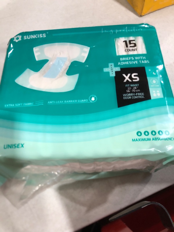 Photo 1 of SUNKISS TrustPlus Adult Diapers with Maximum Absorbency, Disposable Incontinence Briefs with Tabs for Men and Women, Maximum Overnight Absorbency, Leak Protection, XSmall, 15 Count X-Small (15 Count)