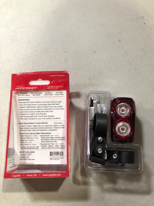 Photo 2 of Cygolite Hypershot – 250 Lumen Bike Tail Light– **UNABLE TO TEST** *LOOKS BRAND NEW*