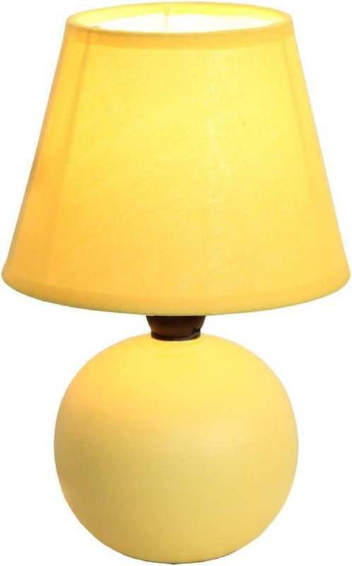 Photo 1 of  Mini Ceramic Globe Table Lamp, Yellow ***UNABLE TO TEST*** **NO BULB** *TORN SHADE*
