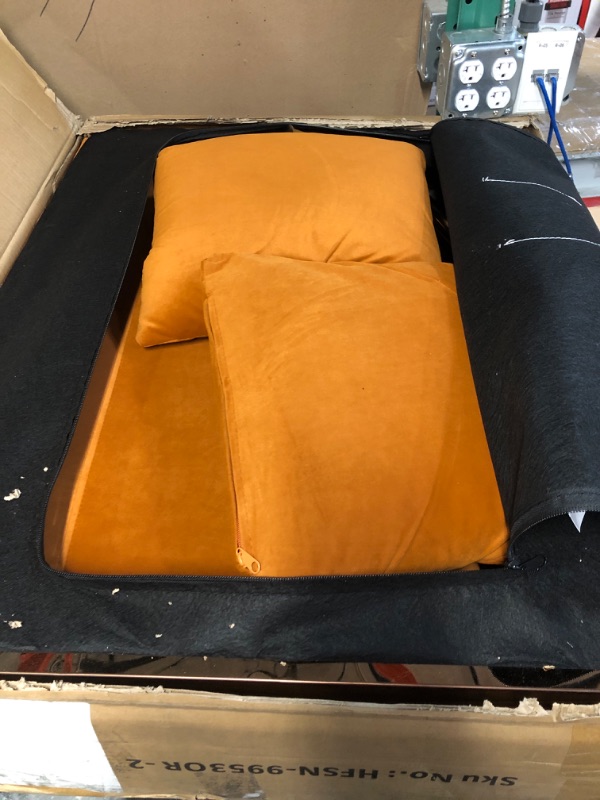Photo 3 of [FOR PARTS, READ NOTES]
HomSof Adjustable Backrest Chaise Lounge Velvet Sofa Bed with Thick Padded, Convertible Reclining Chair with Rose Golden Metal Legs, Orange