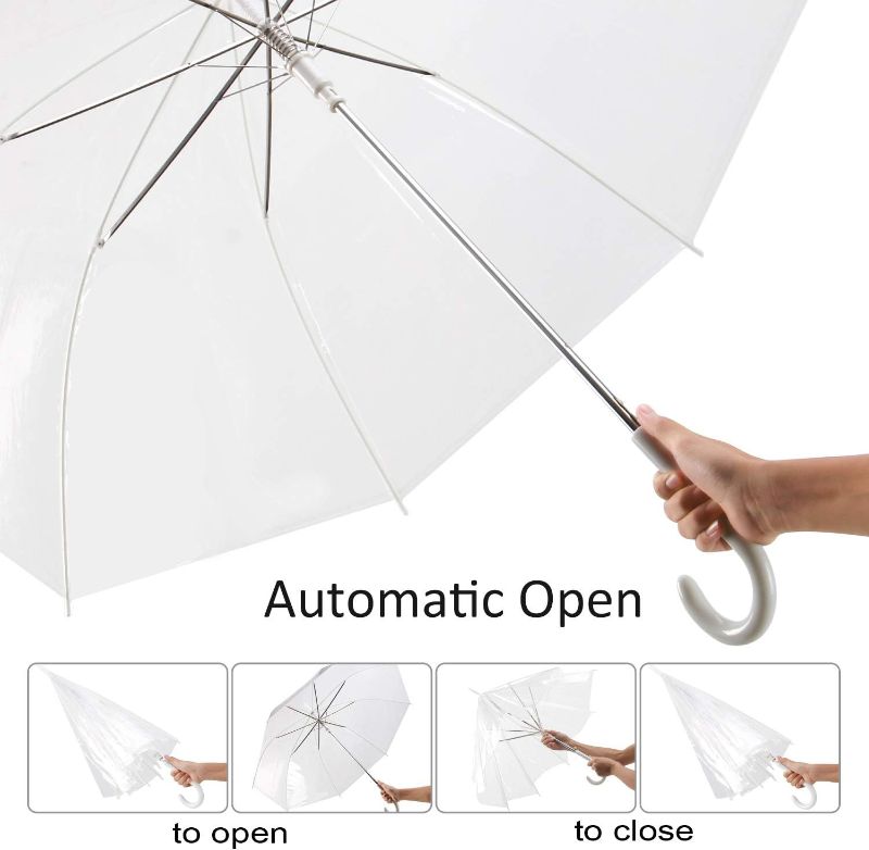 Photo 1 of  Stick Umbrellas Large Canopy Windproof Auto Open J Hook Handle  (Crystal Clear)
