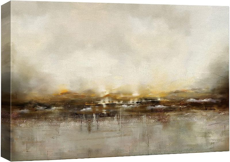 Photo 1 of *damaged* wall26 Canvas Print Wall Art Abstract Yellow Foggy Sea Landscape Nature Shapes Watercolor Modern Art Rustic Scenic Relax/Calm Multicolor Ultra for Living Room, Bedroom, Office - 32"x48"