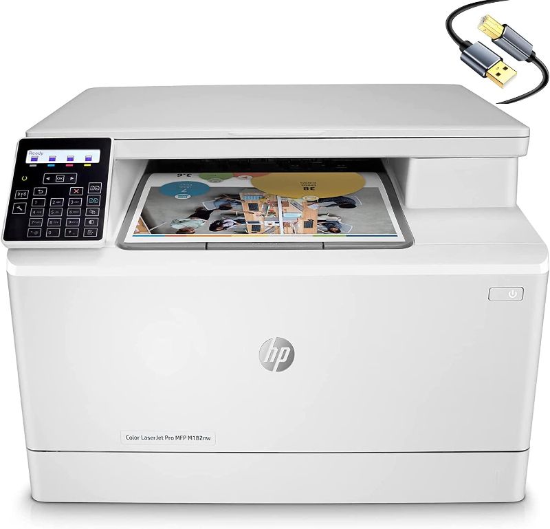 Photo 1 of HP Color Laserjet Pro MFP M182nw All-in-One Wireless Laser Printer, White - Print Scan Copy - 17 ppm, 600 x 600 dpi, 8.5 x 14, 2-Line LCD 