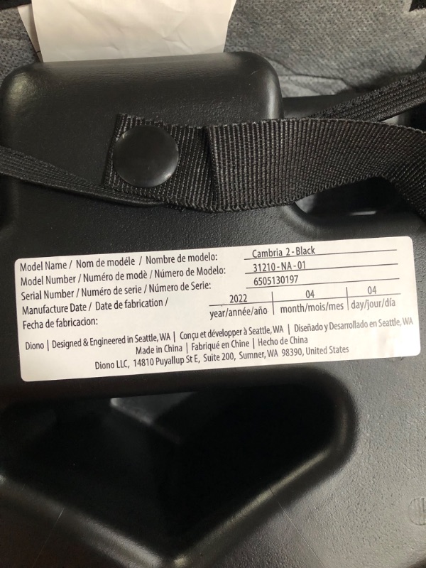 Photo 2 of Diono Cambria 2 XL 2022, Dual Latch Connectors, 2-in-1 Belt Positioning Booster Seat, High-Back to Backless Booster with Space and Room to Grow, 8 Years 1 Booster Seat, Black NEW! Black