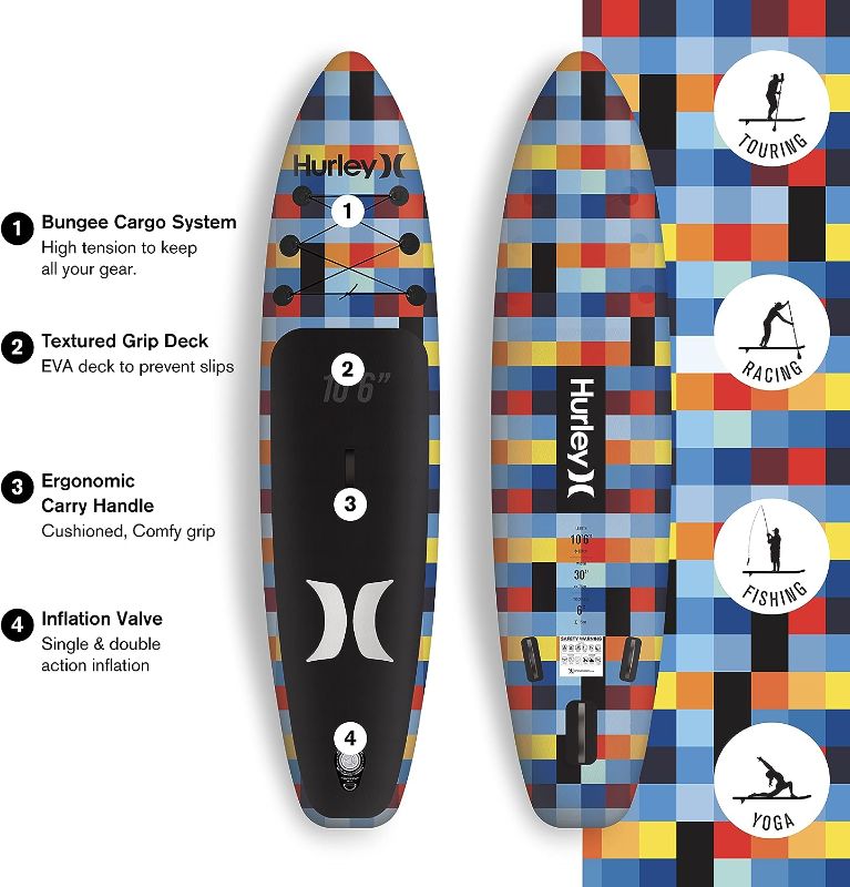 Photo 2 of Hurley PhantomTour 10' 6" Stand Up Paddle Board with Hikeable Backpack Mosaic 30 x 6 x 0.01 inches