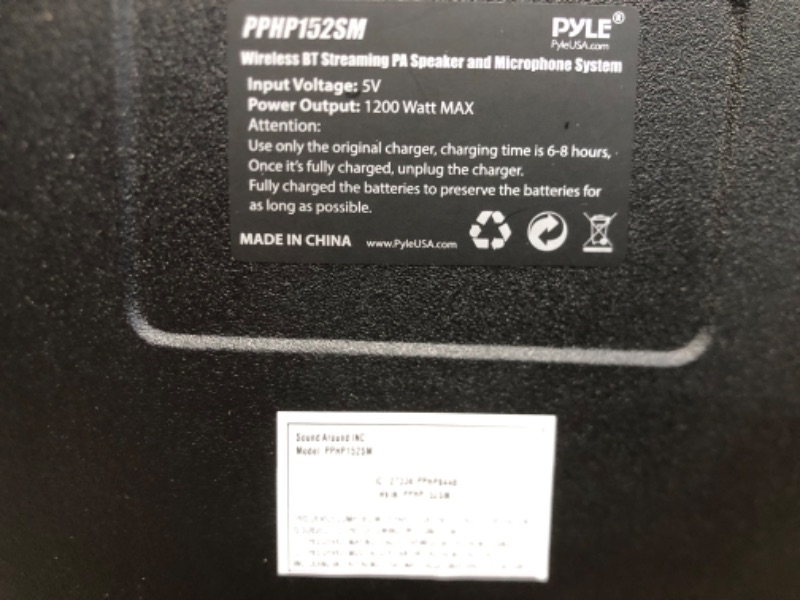 Photo 5 of ++Tested & Works see photo++   PYLE Portable Bluetooth PA Speaker System - 1200W Outdoor Bluetooth Speaker Portable PA System w/ Microphone In, Party Lights, MP3/USB SD Card Reader FM Radio, Rolling Wheels - Mic, Remote PPHP152SM