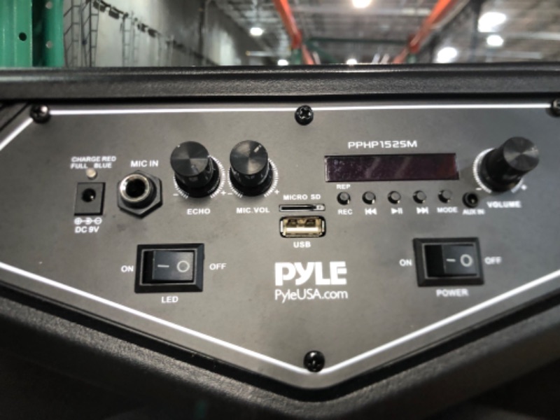 Photo 4 of ++Tested & Works see photo++   PYLE Portable Bluetooth PA Speaker System - 1200W Outdoor Bluetooth Speaker Portable PA System w/ Microphone In, Party Lights, MP3/USB SD Card Reader FM Radio, Rolling Wheels - Mic, Remote PPHP152SM