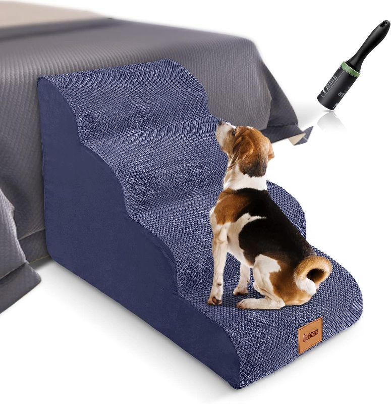 Photo 1 of ++Minor damage see photo zipper broken++  Lesnox Dog Stairs for Bed, 4-Step, 30D Foam Pet Stairs/Steps with Waterproof Cover, 20.5" H