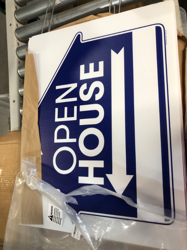 Photo 1 of Open House Real Estate Signs - 18" x 24" Double Sided Yard Sign Pack & 5 H-Wire Stakes -