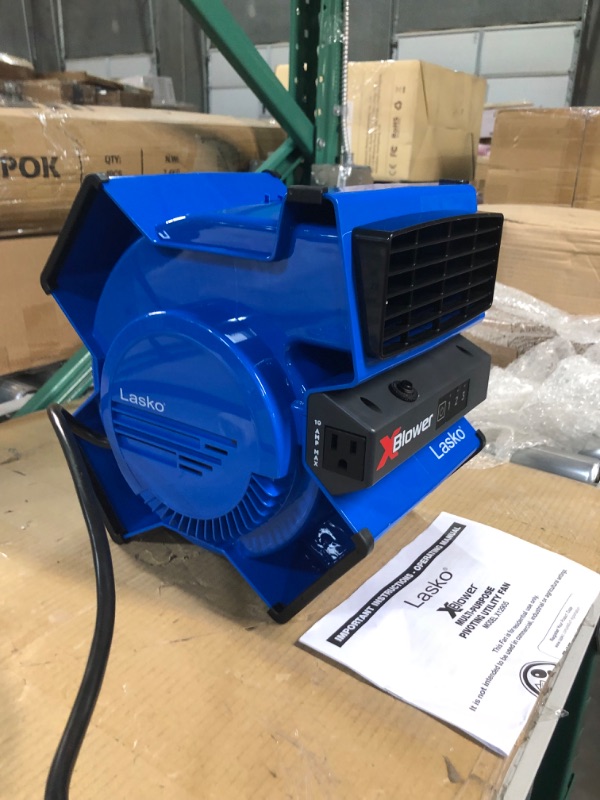 Photo 2 of *SEE NOTES* Lasko X-Blower 6 Position High Velocity Pivoting Utility Blower Fan for Cooling, Ventilating, Exhausting and Drying, 3 Speeds, AC Outlet, Circuit Breaker with Reset, USB Port, 11", Blue, X12905