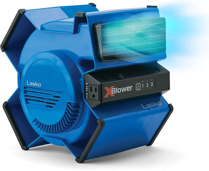 Photo 1 of *SEE NOTES* Lasko X-Blower 6 Position High Velocity Pivoting Utility Blower Fan for Cooling, Ventilating, Exhausting and Drying, 3 Speeds, AC Outlet, Circuit Breaker with Reset, USB Port, 11", Blue, X12905