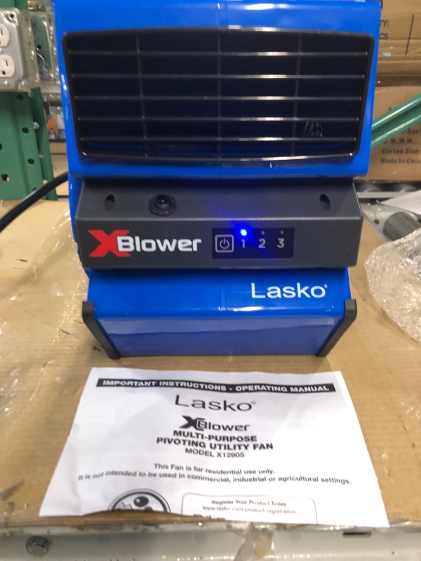 Photo 3 of *SEE NOTES* Lasko X-Blower 6 Position High Velocity Pivoting Utility Blower Fan for Cooling, Ventilating, Exhausting and Drying, 3 Speeds, AC Outlet, Circuit Breaker with Reset, USB Port, 11", Blue, X12905