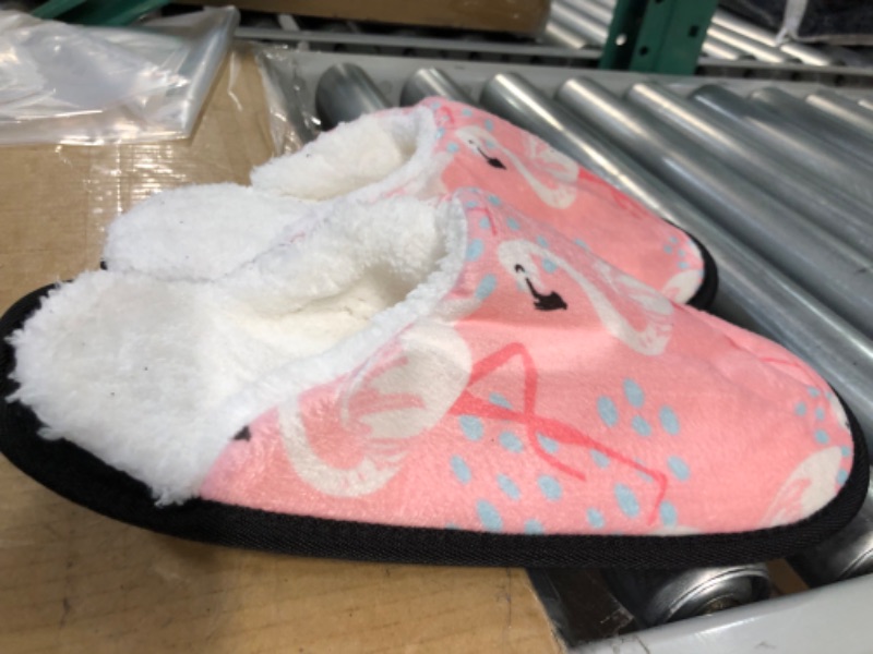 Photo 1 of *USED* Pink Flamingo Slippers in Black Carrying Bag, Size Large