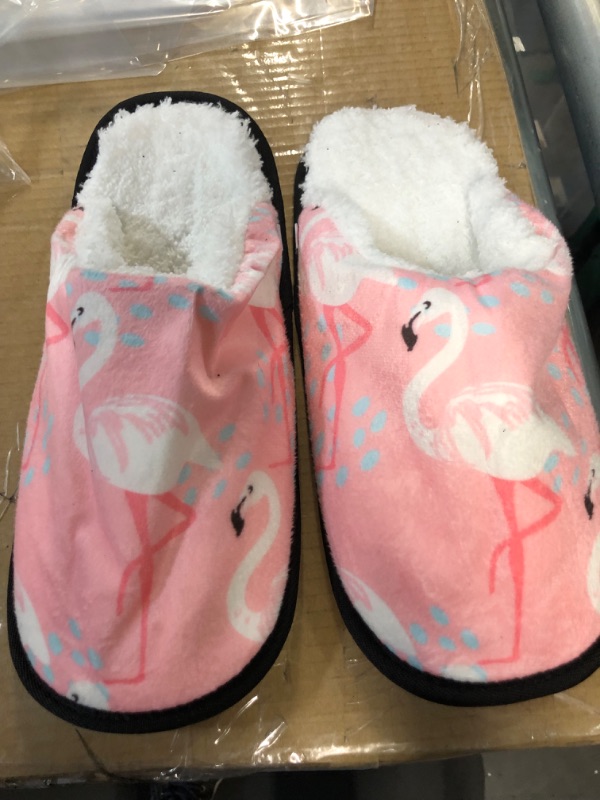 Photo 1 of *USED* Pink Flamingo Slippers in Black Carrying Bag, Size Large