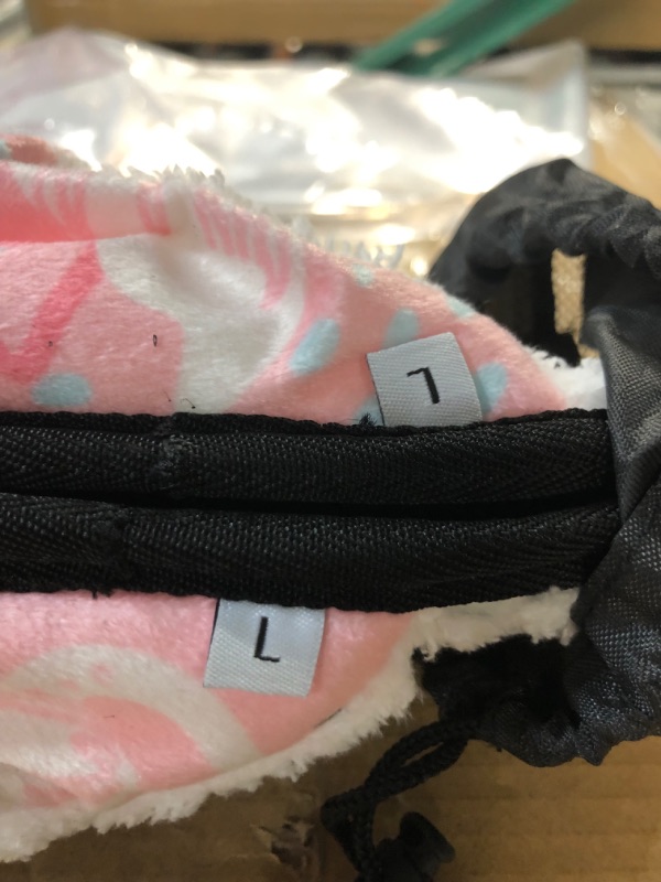 Photo 4 of *USED* Pink Flamingo Slippers in Black Carrying Bag, Size Large