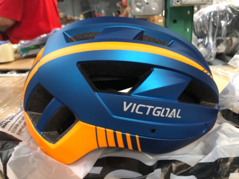 Photo 3 of *SEE NOTES* VICTGOAL Bike Helmet with USB Rechargeable Rear Light Detachable Magnetic Goggles Removable Sun Visor Mountain & Road Bicycle Helmet, Blue 