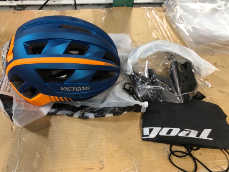 Photo 4 of *SEE NOTES* VICTGOAL Bike Helmet with USB Rechargeable Rear Light Detachable Magnetic Goggles Removable Sun Visor Mountain & Road Bicycle Helmet, Blue 