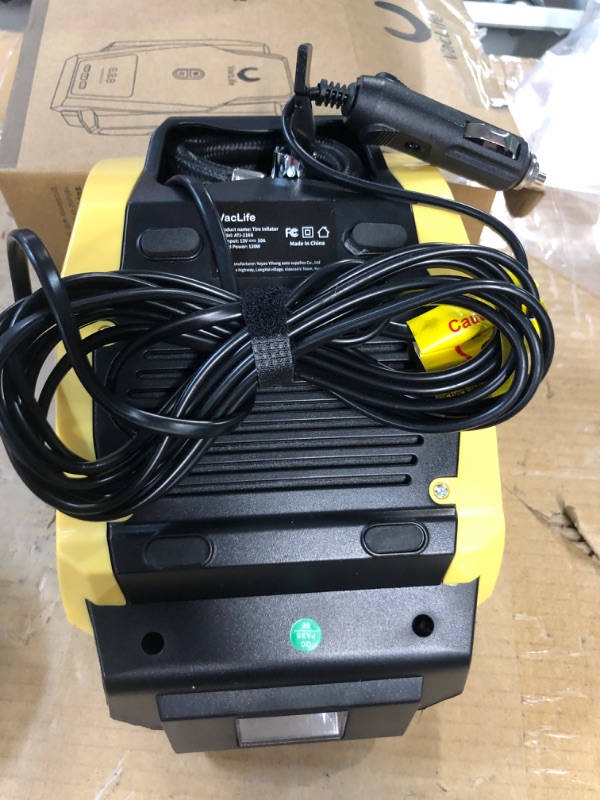 Photo 1 of VacLife Tire Inflator Portable Air Compressor (up to 50 PSI), 12V DC Tire Pump for Bikes (up to 150 PSI) w/LED Light, Digital Pressure Gauge, Model: ATJ-1166, Yellow 