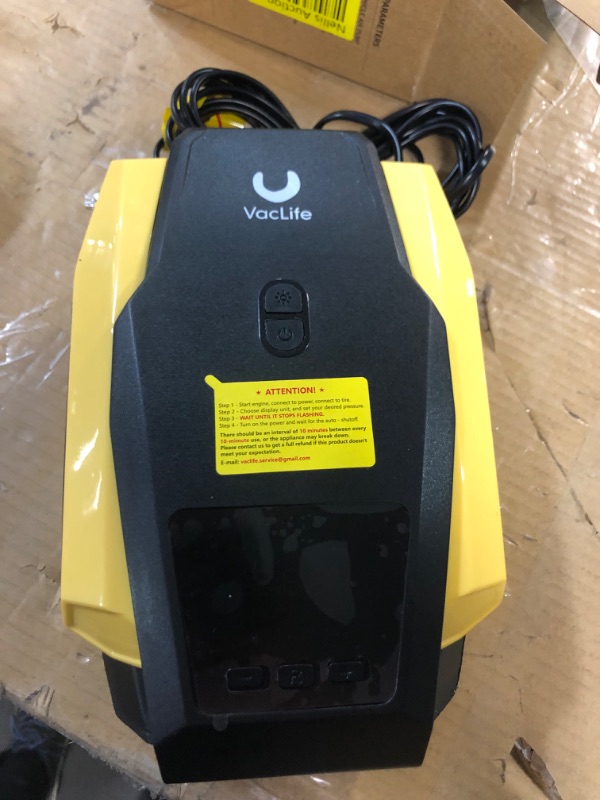 Photo 3 of VacLife Tire Inflator Portable Air Compressor (up to 50 PSI), 12V DC Tire Pump for Bikes (up to 150 PSI) w/LED Light, Digital Pressure Gauge, Model: ATJ-1166, Yellow 