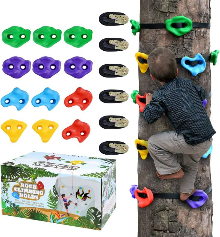 Photo 1 of *SEE NOTES* TOPNEW 12 Ninja Tree Climbing Holds for Kids Climber, Adult Climbing Rocks with 6 Ratchet Straps for Outdoor Ninja Warrior Obstacle Course Training