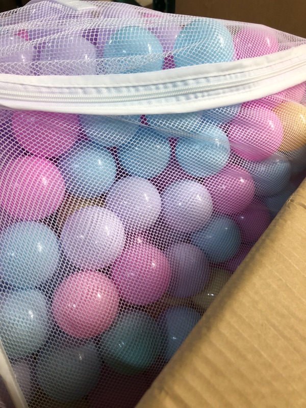 Photo 3 of Amazon Basics BPA Free Crush-Proof Plastic Ball Pit Balls with Storage Bag 6 Pastel Colors 1,000 Balls