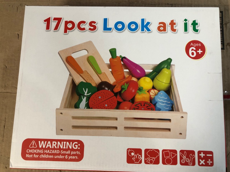 Photo 1 of NPL Wooden Food Toy Set With Cutting Board, 17 Pcs