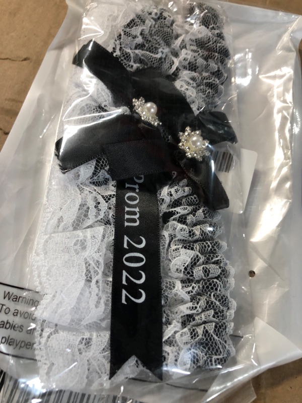 Photo 3 of 2 Pcs Prom 2023 Garter Lace Leg Garters Wedding Garter for Bride Black Rhinestone Garter