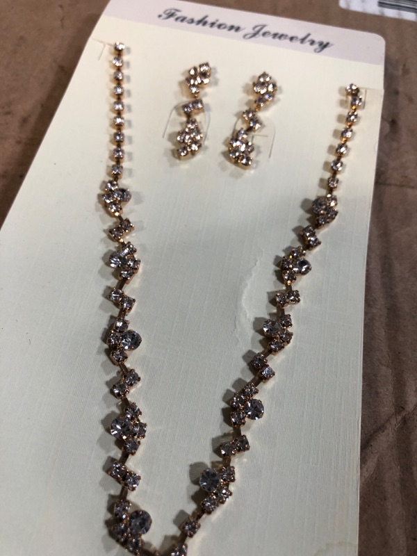 Photo 1 of  Crystal Rhinestone Necklace Earrings Bracelet Jewelry Set Wedding prom 2 SET-Silver
