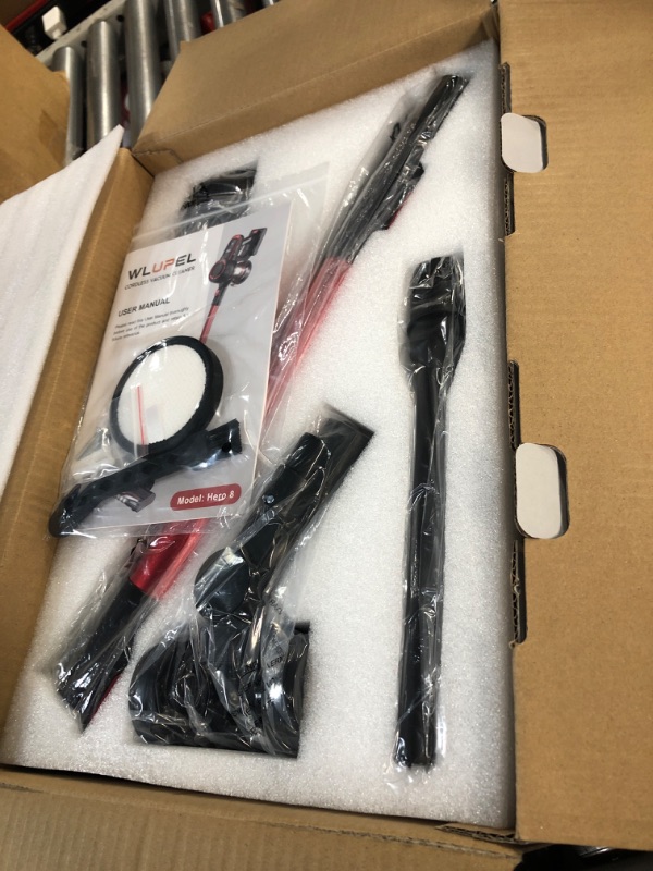 Photo 1 of **SEE NOTES**
WLUPEL Cordless Vacuum Cleaner, 33kPa Stick Vacuum Cleaner, 400W Powerful Handheld Vacuum with LED Touch Display, 55mins Runtime for Pet Hair, Carpet and Hardwood Floor(Hero 8 Pro) Vermilion