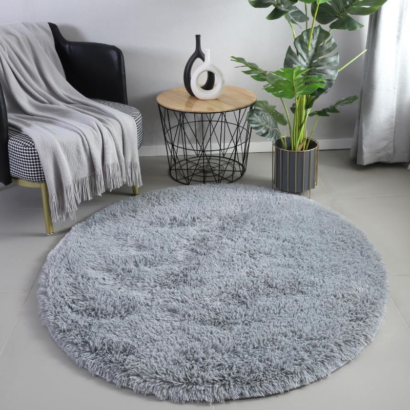 Photo 1 of  Round Rug 4x4 Soft Circle Rug for Kids Room Long Pile Plush Area Rug for Bedroom