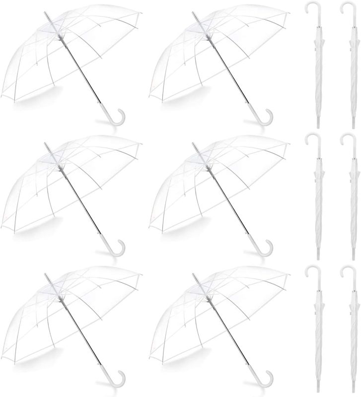 Photo 1 of 
Liberty Imports Pack of 12 Wedding Style Stick Umbrellas 46" Large Canopy Windproof Auto Open J Hook Handle in Bulk (Crystal Clear)