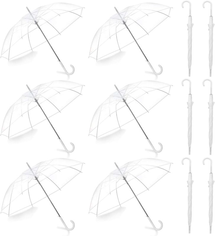 Photo 1 of 
Liberty Imports Pack of 12 Wedding Style Stick Umbrellas 46" Large Canopy Windproof Auto Open J Hook Handle in Bulk (Crystal Clear)