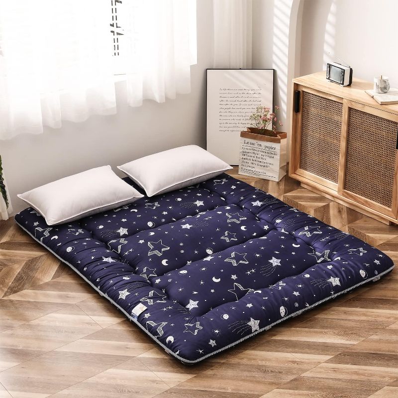 Photo 1 of  Navy Star Futon Mattress Japanese Floor Mattress Tatami Floor Mat Foldable Bed Portable Camping Mattress Kids Sleeping Pad Floor Lounger Couch Bed, Full