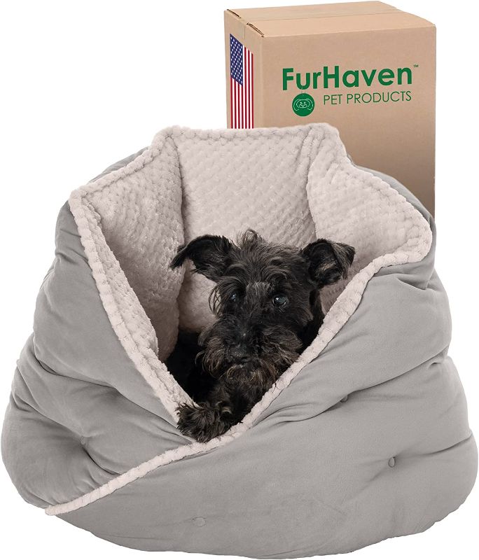 Photo 1 of 
Furhaven 24" Round Medium Dog Bed Minky Plush & Velvet Calming Hug Nest, Washable  24-inch