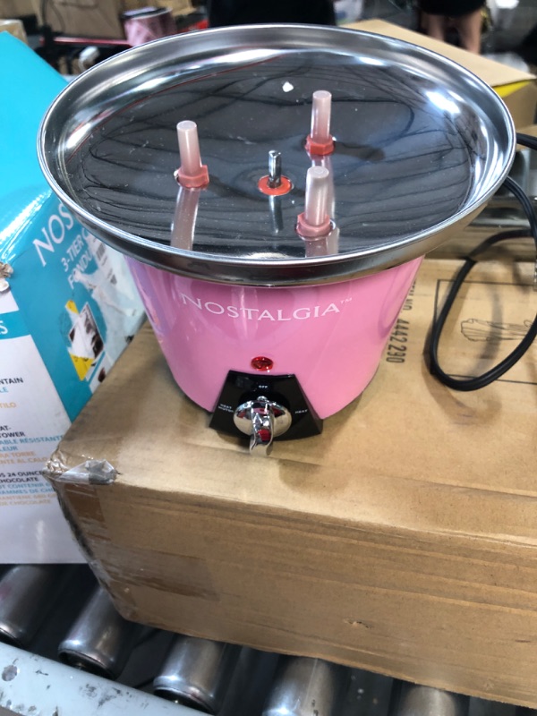 Photo 3 of **USED**Nostalgia Electric Chocolate Fondue Fountain, 24-Ounce, 3-Tier Set, Fountain Machine for Cheese, Melting Chocolate, Liqueurs, Pink