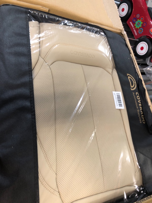 Photo 2 of Coverado Front and Rear Seat Covers 5 Pieces, Waterproof Nappa Leather Car Seat Protectors Full Set, Universal Auto Interior Fit for Most Sedans SUV Pick-up Truck, Beige Beige FullSet