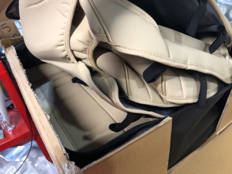 Photo 4 of Coverado Front and Rear Seat Covers 5 Pieces, Waterproof Nappa Leather Car Seat Protectors Full Set, Universal Auto Interior Fit for Most Sedans SUV Pick-up Truck, Beige Beige FullSet