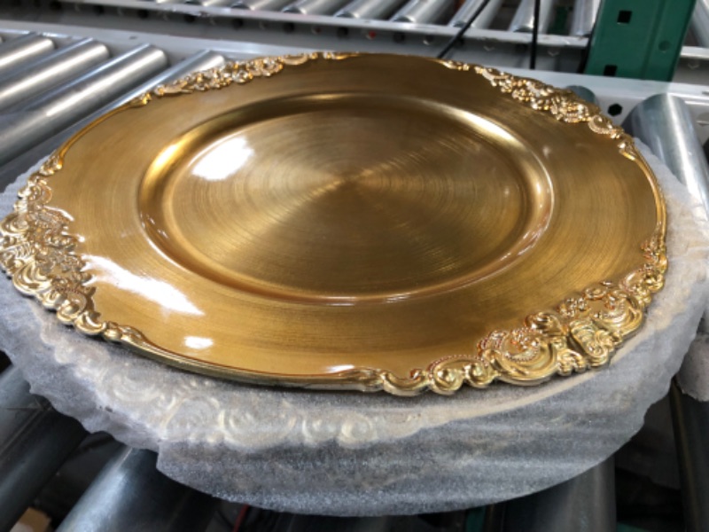 Photo 2 of (6x) Henilosson Gold Charger Plates - Antique Plate Chargers for Dinner Plates - Antique Gold