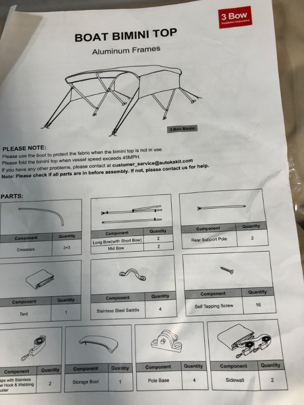 Photo 3 of **PICTURE FOR REFERENCE ONLY** KAKIT 3/4 Bow Bimini Top Cover with Easy to Install Sidewalls Sun Shade Boat Canopy