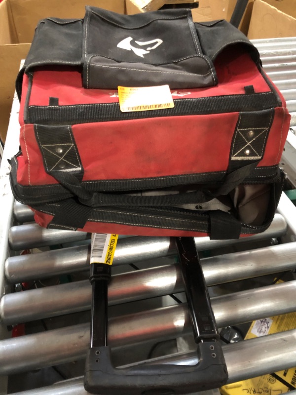 Photo 2 of **HANDLE STUCK IN POSITION** Husky GP-44316AN13 14" 600-Denier Red Water-Resistant Contractor's Rolling Tool Tote Bag with Telescoping Handle