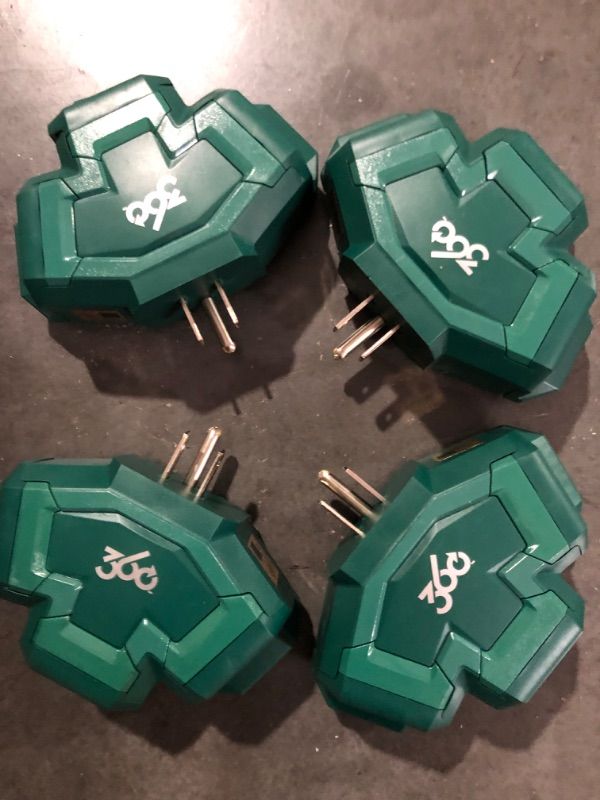 Photo 2 of (4x) 360 Electrical - 3-Outlet Power Hub Adapter Green