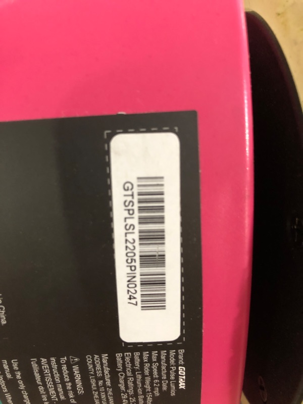 Photo 1 of SEE NOTE Gotrax Pulse Max Hoverboard with 6.5" Luminous Wheels, Music Speaker and 7mile Range & 6.2mph, UL2272 Certified, Dual 250W Motor and 93.6Wh Battery Self Balancing Scooters for 44-176lbs Kids Teens pink