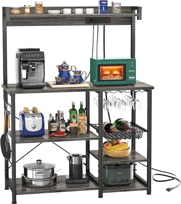 Photo 1 of Topfurny Bakers Rack with Power Outlet, Microwave Stand, Kitchen Storage Shelf