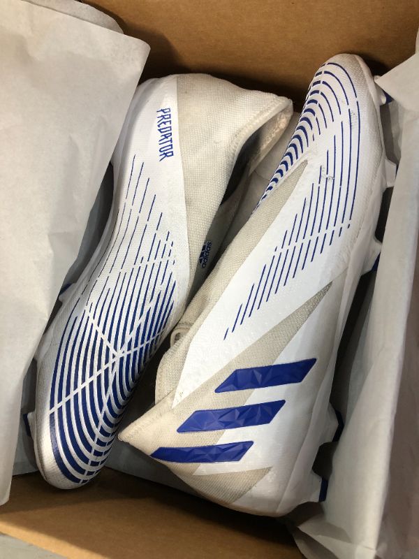 Photo 2 of *Used/Dirty* adidas Unisex Edge.3 Laceless Firm Ground Soccer Shoe Size 12 White/Blue