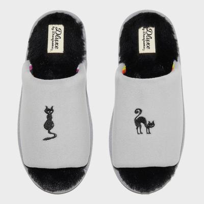 Photo 1 of Women's Deluxe by Dearfoams Halloween Cat Slippers - Gray XL