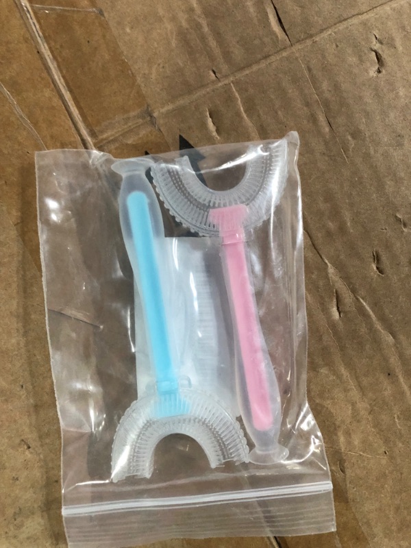 Photo 2 of BikBok 2PCS U Shaped Toothbrush for Kids, 360¡ã Cleanning Toddler Toothbrush, Extra Soft Silicone (Blue+Pink)